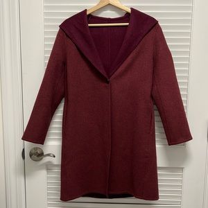 Uniqlo double face hooded wool coat in burgundy XS